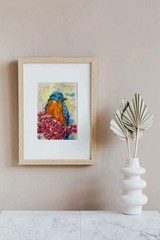 Blue Jay Painting Bird Original Art Floral Painting Pastels Art Flowers Artwork