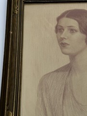 ANTIQUE DRAWING PORTRAIT WOMAN WIFE OF EVERETT GEE JACKSON EILEEN LISTED FAMOUS