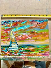 ORIGINAL oil painting Sailboat Ocean seascape marine art nautical artwork 9×12″