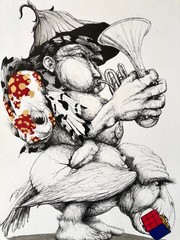 ALAIN DONATE SURREAL CUBAN ART Painting ORIGINAL SKETCH INK/CARDBOARD 12″X 16″