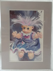 Troll Doll Original Watercolor on Paper Matted 19 x 25.5 Signed Don Trout