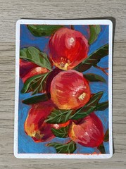 ACEO “Apples” Original Mixed Media, Acrylic And Acrylic Gouache Painting