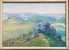 F. Dönges Ruin Castle Verso Titled 1923 Medieval Frame Panorama Mountains Oil