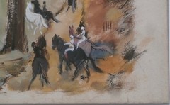 Horseback Riders on Trail & Horses at Dock 2-Sided Painting-1940s/50s-Louis Bosa
