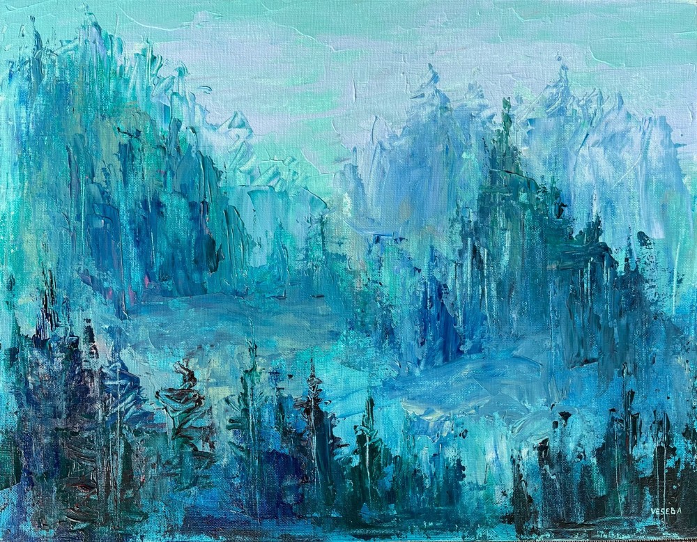 Original Abstract Acrylic Painting on Canvas Board – Abstract Landscape 14×18 in