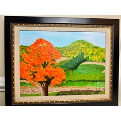 Ed Kline Original Acrylic Painting Orange On A Fall Day Landscape Framed Signed