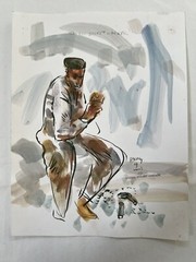 Vintage Watercolor Painting “Napoli Street Worker” Italy by Bill Rakocy