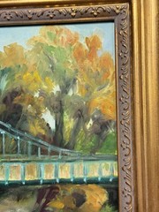 Original Oil Impressionist Painting: Suspension Bridge/ River 11” X 14”: Framed