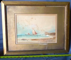 Antique 1838 Watercolor Seascape Signed Copley Fielding English Marine Painting