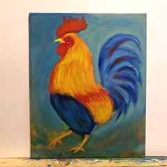 Original Rooster Painting 8×10 Farm Chicken Modern Wall Folk Art Decor Signed