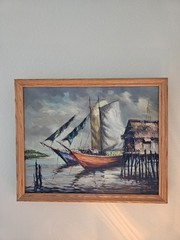 1962 Oscar T. Navarro Oil Painting Manila Seascape maritime vintage 16×20