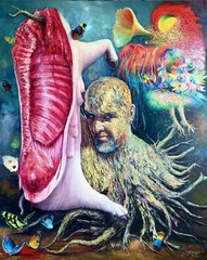 ALAIN DONATE Original Oil CANVAS PAINTING CUBAN ARTIST SURREAL 60″X 48″ C.O.A