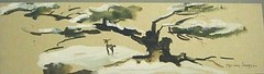 Miriam Jameson Orig. ’50s Watercolor Small Sketch Painting Winter Snow Tree Deer