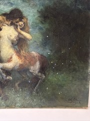Antique Centaur Centaurs Painting Ferdinand Leeke Large Oil Night Portrait Icon