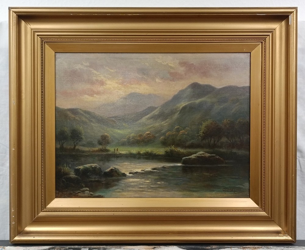 ANDREW BEER (1862–1954) SIGNED ORIGINAL OIL ON CANVAS RIVER LANDSCAPE CIRCA 1924