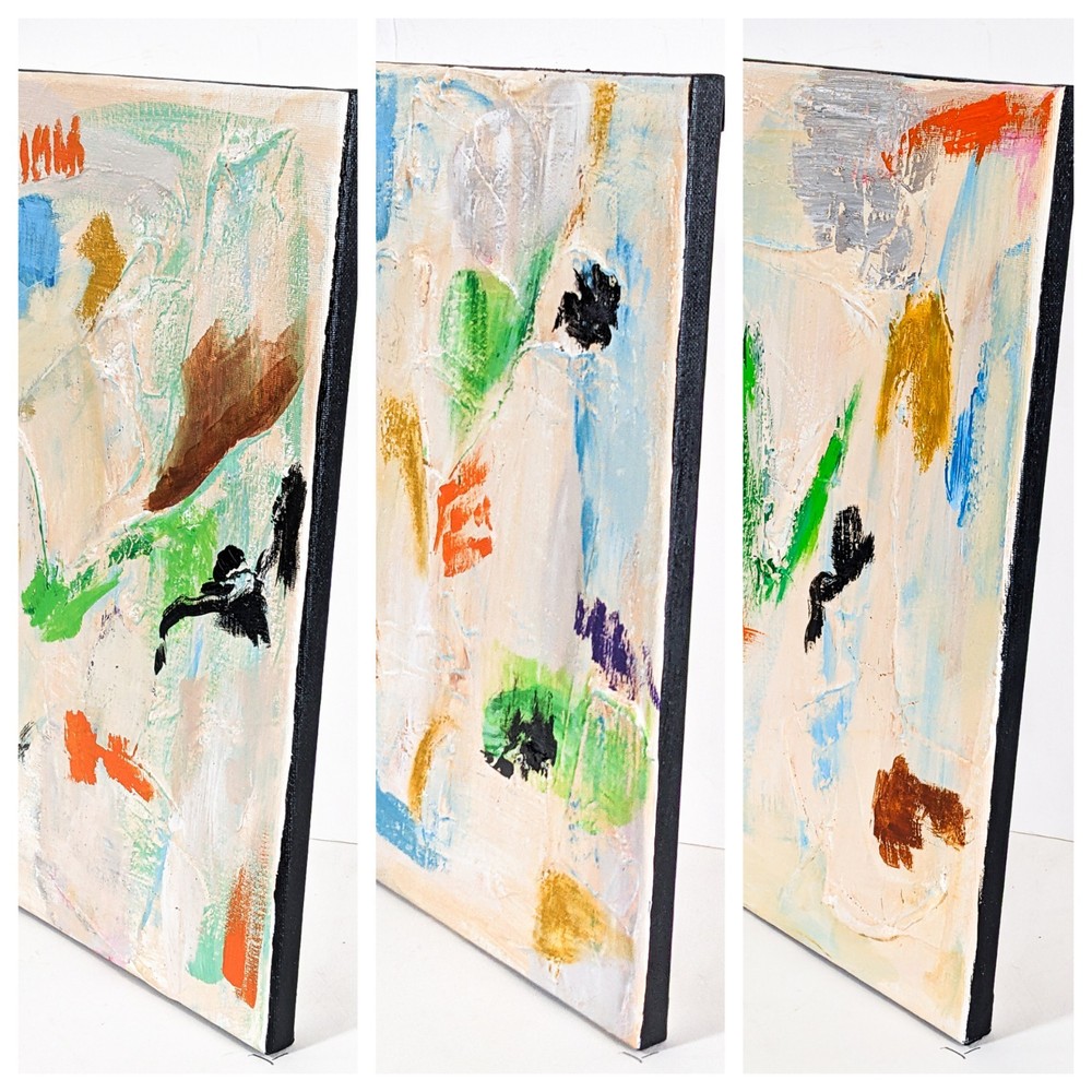 3 paintings textured 14X35 abstract expressionism. Gallery wall modern art decor