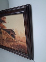 Vintage Autumn Landscape Painting by Dolitt Warmenhaus — Rustic Barn Scene