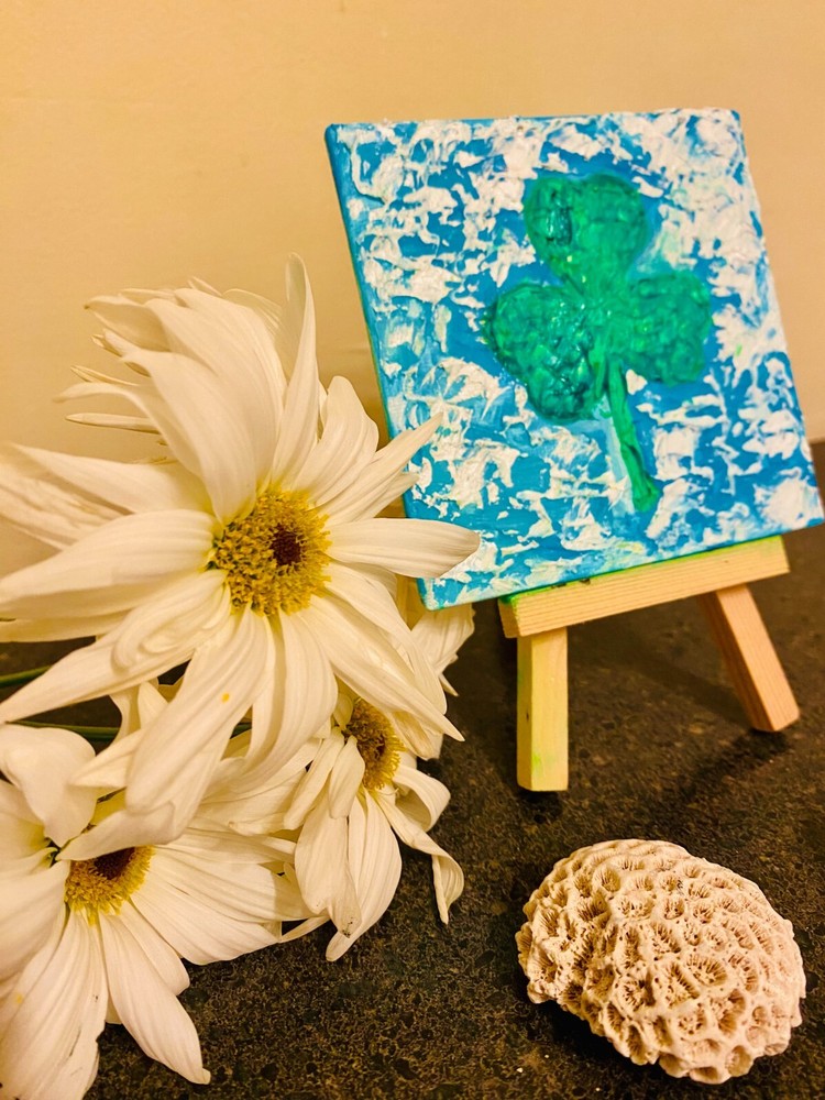 St. Patrick’s Day Gift Original Clover Painting Unique Irish Symbol for Wall