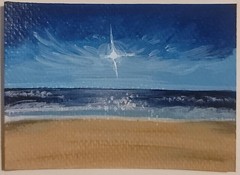 ACEO Original Abstract Landscape Sunlight on Ocean Mini Art Painting Nature
