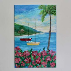 Caribbean Sunset, 24 x 36 x .5, Modern Seascape Painting by Jeanne Player
