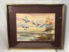 MARY ELIZ BROWN original WATERCOLOR PAINTING FLYING DUCKS!