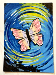 ACEO Original, Abstract Butterfly Water Ripple, Mini Art Painting, by Annibbie