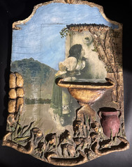 Vintage Hand Painted Roman GIrl at the Fountain~ bas- relief 15x 12 inches