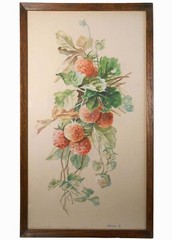 EARLY 20TH C ZULA R. SGND W/C STILL LIFE RED DAHLIA FLOWERS W/ORIG PERIOD FRAME