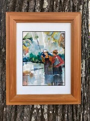 Fly Fishing, An Original Watercolor, by Impressionist Artist: M. Waltsela. MINT