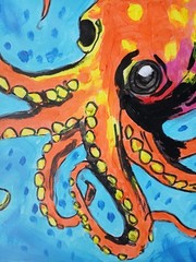 Abstract/Expressionism Octopus 11×14 One of a Kind Colorful Street Art Painting