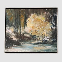 Robert Elsocht „Forest Highlight“ 37″/43″ Oil Painting Abstract Art Framed VNTG