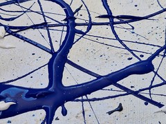 XXL Jackson Pollock Style Blue & Pearl Abstract Art Textured Painting 78×39 in