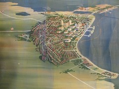 1940’s Early Aerial Corpus Christi Tx & Surrounding Towns Large Oil Painting