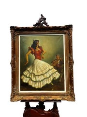 Vintage Impressionist Oil Painting of Flamenco Dancer by Rene Caty X-LARGE