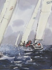 Pair of Yacht Watercolours Yacht Sailing Racing 8m Class by Ken Hayes