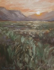 Sunset Landscape ORIGINAL Oil Painting Moody Tonalism Country Field Hills 8″x10″