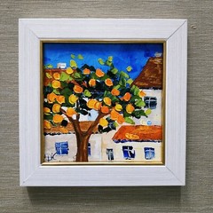 Orange trees in Portugal Painting Original Art Impasto Oil Painting 3D Art 6×6″
