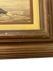 VINTAGE ORIGINAL OIL PAINTING SEASIDE SEASCAPE LIGHTHOUSE SIGNED FRAMED Seagulls
