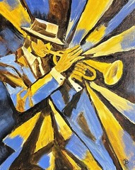Abstract Jazz Trumpet Player Painting 11×14 Cubist Musician Art Original