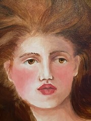 Original Oil Painting Beautiful Celtic Redhead Girl Woman Portrait Framed 31×25