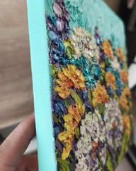 Original Oil painting Dandelions on Canvas 20X20cm Flowers Art Signed Artwork