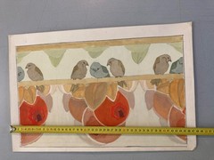 Original Art Deco Nouveau Gouache Painting 1930 Old Bird XXe