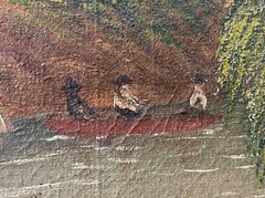 🔥 Antique Old American Southern Folk Art River Landscape Oil Painting, 1860s
