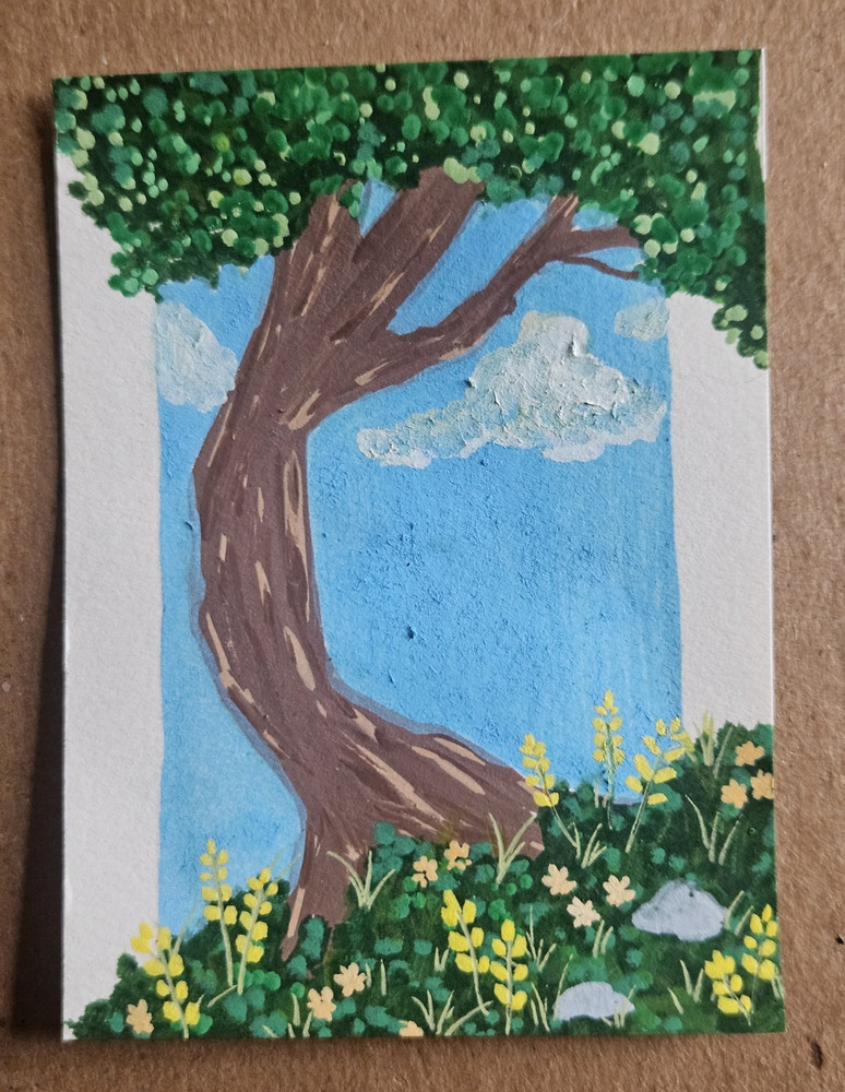 ACEO „Tree & Flowers“ Original Acrylic on Paper Painting, Ani Stallings 2026