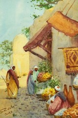 = Sarah M. Gray (New York, 1832-1908) Orientalist Watercolor, Cairo Street Scene