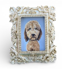 Goldendoodle Dog print of original painting in mini vintage style ornate frame