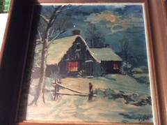 Rare~Mary Altha Nims~Original Oil Board Painting~Moonlit House~Winters Night~Art