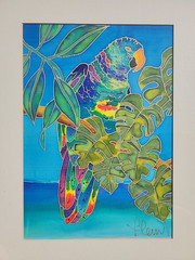 Amazona Versicolor St. Lucia Parrot Tropical Bird Framed Silk Painting by Fleur