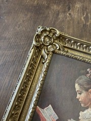 Vintage Framed Print “Young Girl Reading” Painting Ornate Gold Plastic Frame