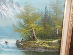 Vintage Marian Cobbett Albuquerque New Mexico 44 x 32 Painting Cabin Mountains